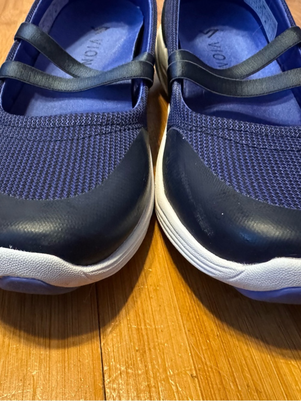 Vionic Navy and Black Mary Jane Flats with White Soles